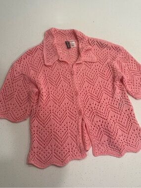 H&M Pink Crochet Button-Down Top
